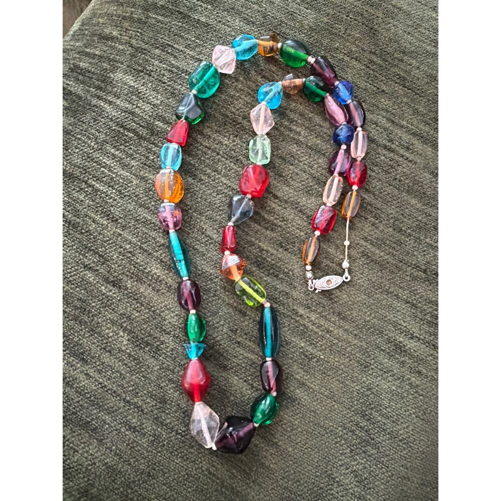 Vintage 25” Colorful Art Glass Bead Necklace - Picture 3 of 5
